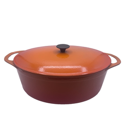 Cousances #14 Vintage Oval Dutch Oven Flame Orange Enameled Cast Iron France