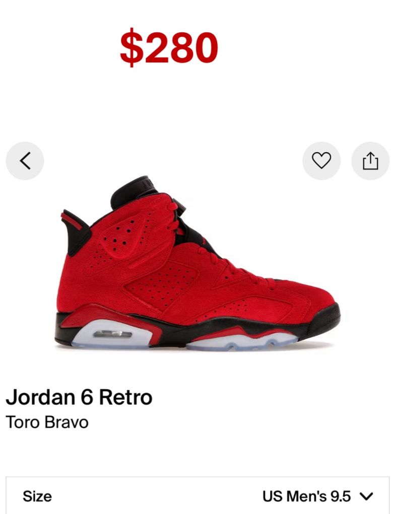 Jordan 6 Retro Toro Bravo (9.5)