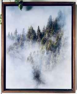 Walnut + glass wall art - misty forest