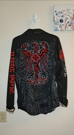 Men's Rebel Spirit Red Phoenix Long Sleeve Button Down Shirt - Size: L