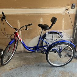 Adult Tricycle with Basket – 6-Speed, Shimano Gears, Patriotic Design! 