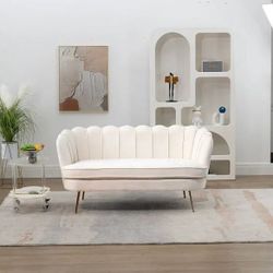 NEW Beige Small Mini Room Couch Two-Seater Sofa with Gold Metal Leg - 2 Seat - Beige Chenille