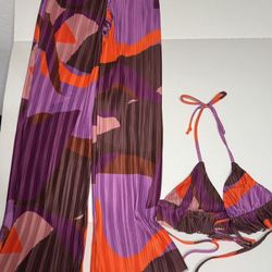 PrettyLittleThing Purple & Orange Pleated Bandeau Set