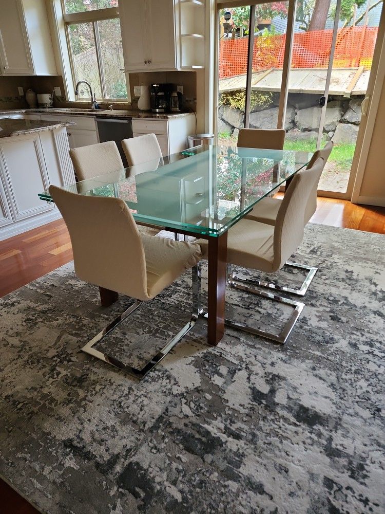 Kasala Wood, Glass And Steel Dining Table Or Set