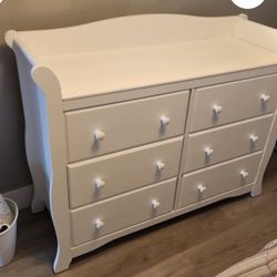 Six Drawer White Cabinet/Dresser Solid Wood