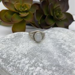 925 Silver With Rainbow Moon Stone  Size 7 & 8 