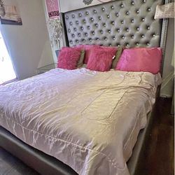 Charcoal GREY leather Bed With TALL HEADBOARD 🙏🏻😌👏🏻