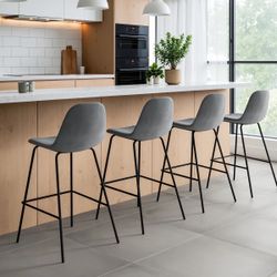 EUC WAYFAIR ALL MODERN KODY Upholstered Bar Counter Stool Set of 4 Grey Velvet 23.5” Black Legs $600