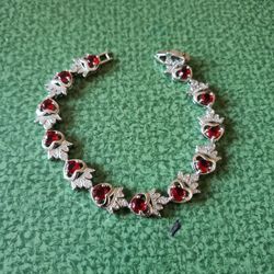 Silver And Red Ruby Stone Bracelet 