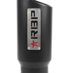 EXR Multi-Fit Truck Stainless Steel Slant Cut Resonated Exhaust Muffler Tip in Textured Black Finish with Stamped RBP Logo - Bolt-On to Fit Various Tr