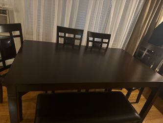Dark Wood Dining Table with 4Chairs and bench