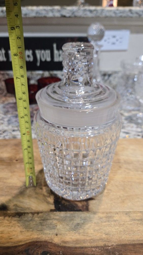 Checkered Waterford Crystal Condiment/Jelly/Biscuit Jar with Lid 8.5"