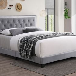 New King Size Grey Velvet Passion Bed With Mattress Free Delivery 