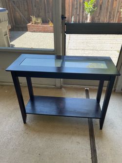 Black Wood Console Table with Glass Top