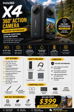Insta360 X4 8K 360° Action Camera – Factory Refurbished – $399