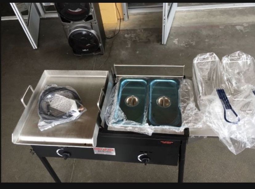 Deep Fryer Cart with 30 lb 3.5 Gallon Single Tank  3 In 1 Stove , Small Taco Cart, Fryer Or Steamer 