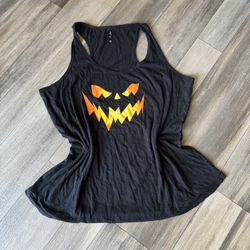 TORRID: Black Halloween Pumpkin Face Racerback Tank Top