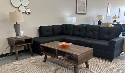🤩 Brand New Black & Gray Upholstered Reversible L-Shaped Fabric Sectional Sofa Couch with Chaise | Pickup & Delivery 🚚