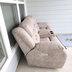 Reclining Love Seat Gray Color USB Charger On Couch