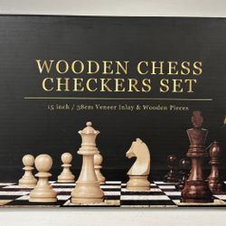 New in Box Wooden Folding Checkers And Chess Set - $25