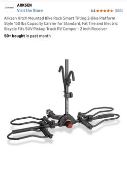 Arksen Hitch Mounted Bike Rack Smart Tilting 2-Bike Platform Style 150 lbs Capacity Carrier for Standard, Fat Tire and Electric Bicycle Fits SUV Picku