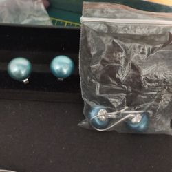 Turquoise Pearls Silver Studs.Rare