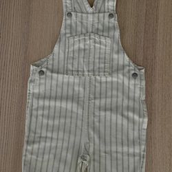 Zara Kids Striped Denim Short Overalls Size 4-5 Years Ecru/Green Girls Boys