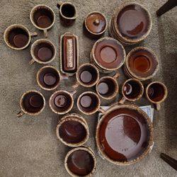 Brown Dipped Hull Dinnerware Pottery 