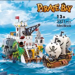 Pirate Ship & Fortress Building Set, Mini Blocks Pirates of The Caribbean Toy for Adults 8-12 Boys, Medieval MOC Pirate Castle Gift, Not Compatible wi