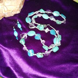Turquoise (Faux) Exquisite Necklace.matching Earrings