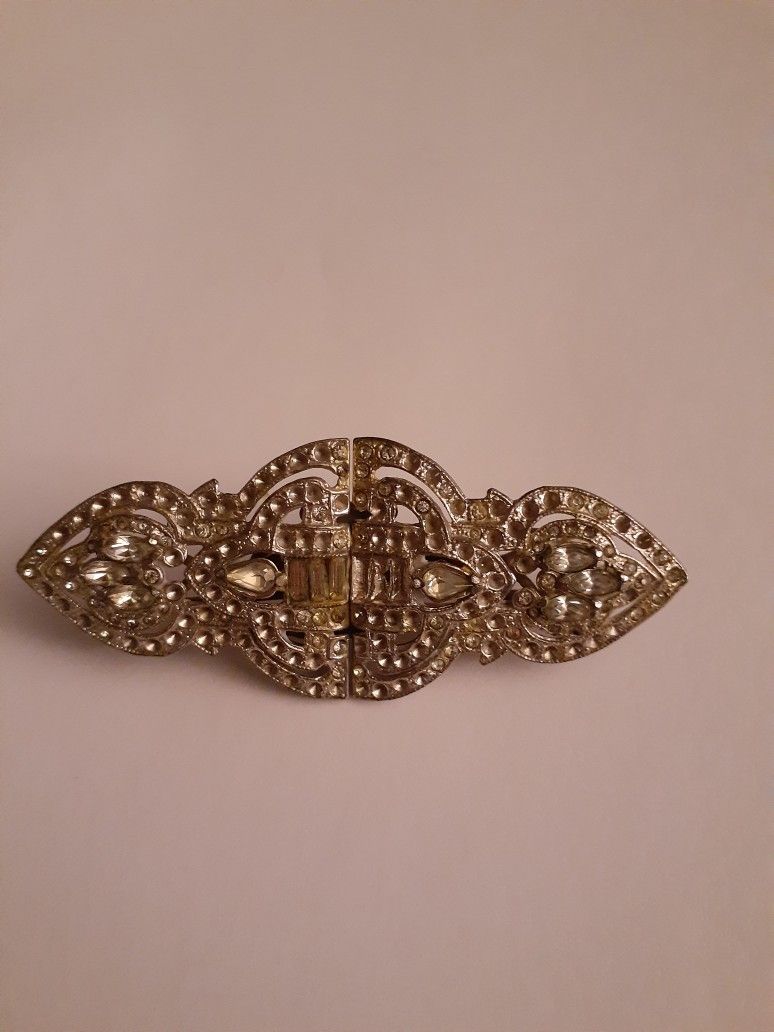 Art Deco Brooch, Rhinestone Duette,  Clips