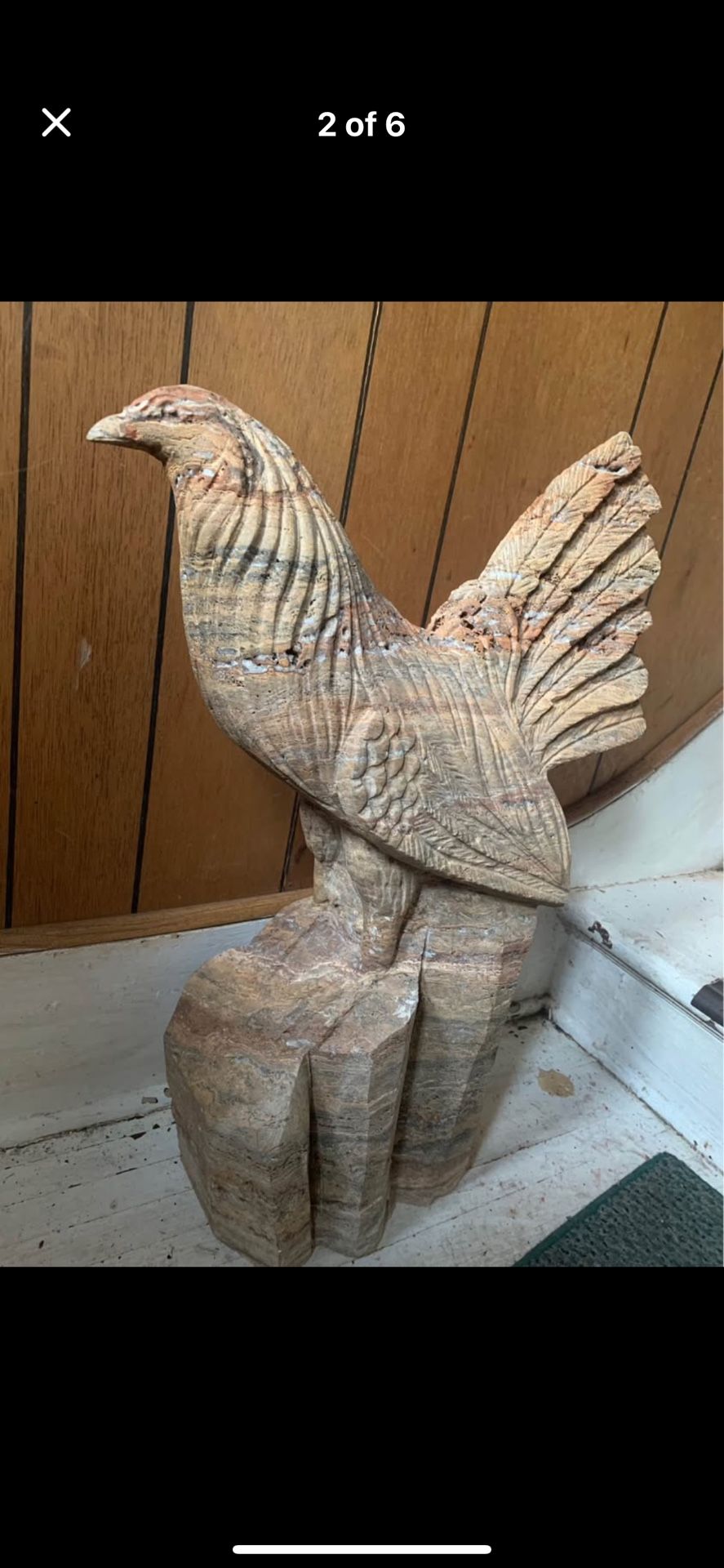 Red Marble Travertine Rooster Sculpture