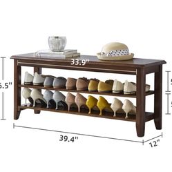 LEILISI Shoe Bench, Solid Wood Shoe Rack Bench Simple Style Shoe Storage Bench for Entryway Hallway
