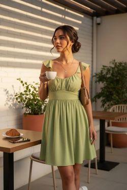 Lime Green Flutter Sleeve Mini Dress with Ruffles
