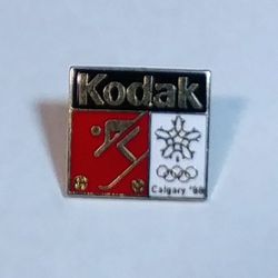 Kodak Olympic Pin Calgary '88 Downhill Skiing. Good Colors & Condition.
