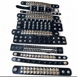 RARE 12 pcs  Spike Studded faux leather bracelets ,  Punk ewelry Lot , Wristbands , emo Gothic  Rivets Cuff Black Wristband Y2k Skater Style Bracelets