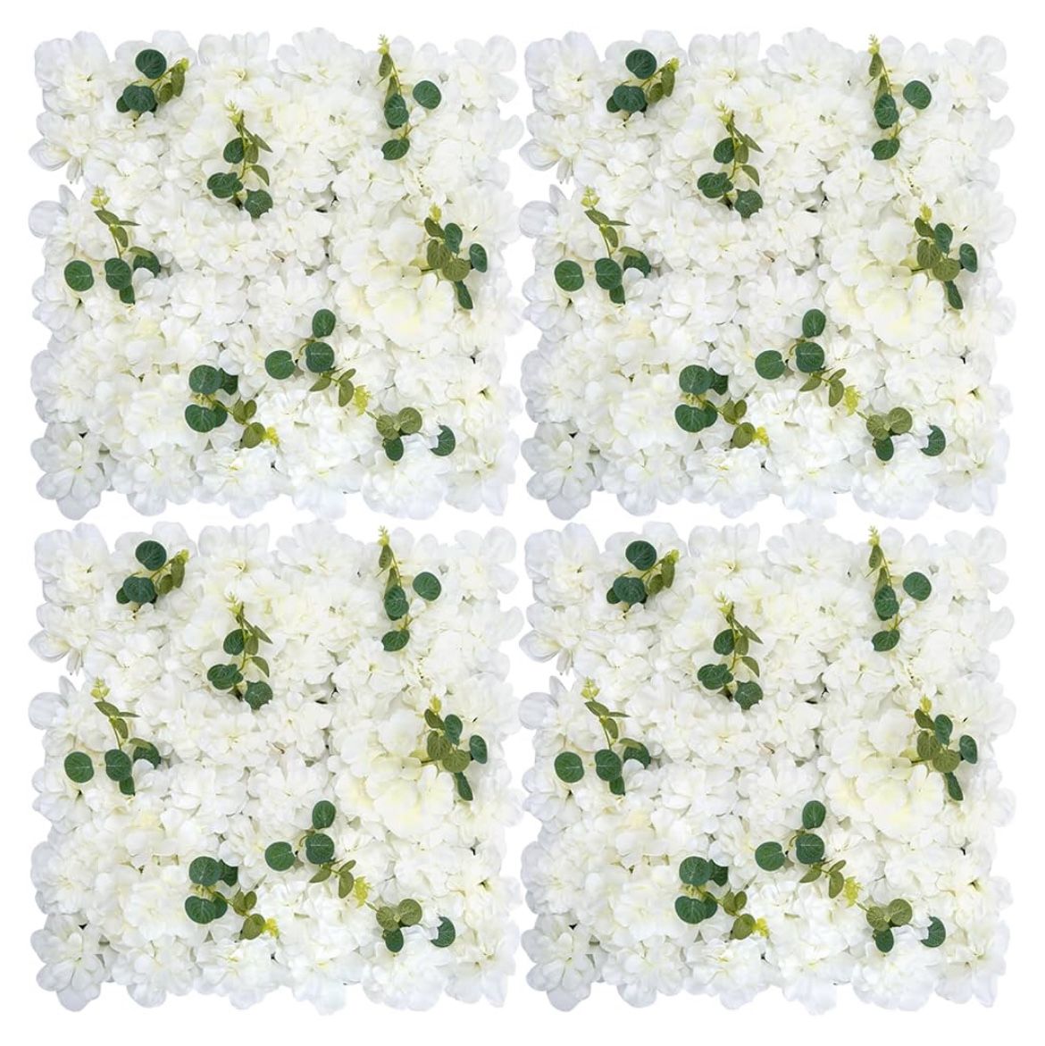 4 Pack Silk White Flower Wall Panels, 20 x 20”
