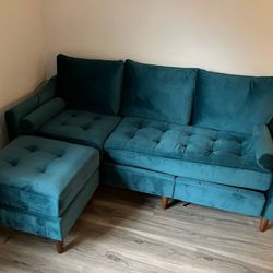 Reversible blue peacock sectional sofa
