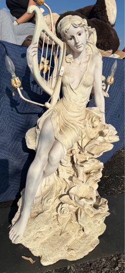 Elegant Outdoor Harp Women Statue with Water Feature and Light Water fountain
