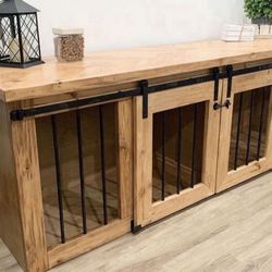 Custom built dog kennel Crate House Cage Barn Door Farmhouse Modern Rustic Toy Puppy Accessories Tv Stand Console