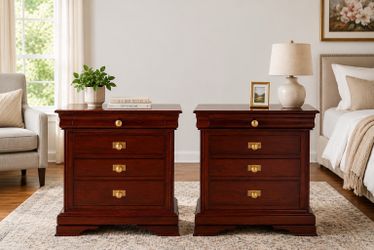 Solid Wood Cherry Nightstands – Matching Pair with Brass Hardware