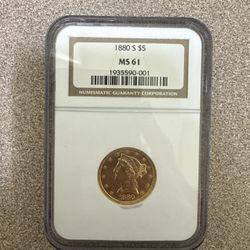 1880 S $5 Gold Coin MS 61