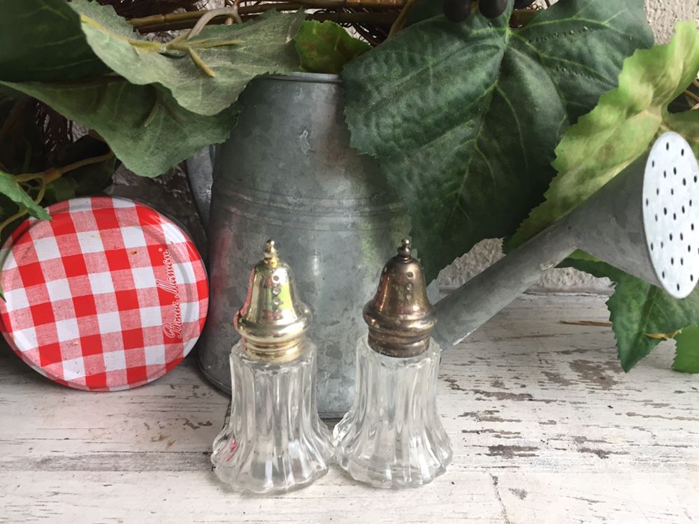 Vintage Farmhouse Sterling Silver Glass Salt And Pepper Shakers