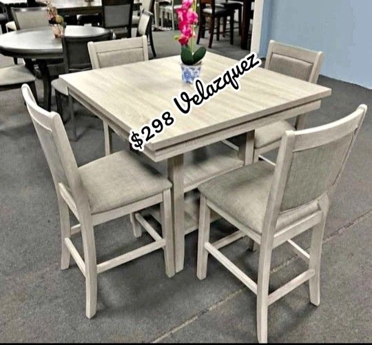 ✅️ 5 pc Wildon studio rustic natural tone finish wood and fabric counter height dining table set ✅️✅️