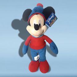 Disney Mickey Mouse Toy Factory 14" Plush Doll Skiing Scarf Winter Red Blue Tags