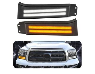 New LED Daytime Running Lights For 2007-2013 Toyota Tundra 08-13 Sequoia Fog lights DRL Amber Turn Signals LED Headlight Guard Tundra Headlight Assemb