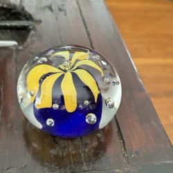 Glass Paperweight with Yellow Floral Design