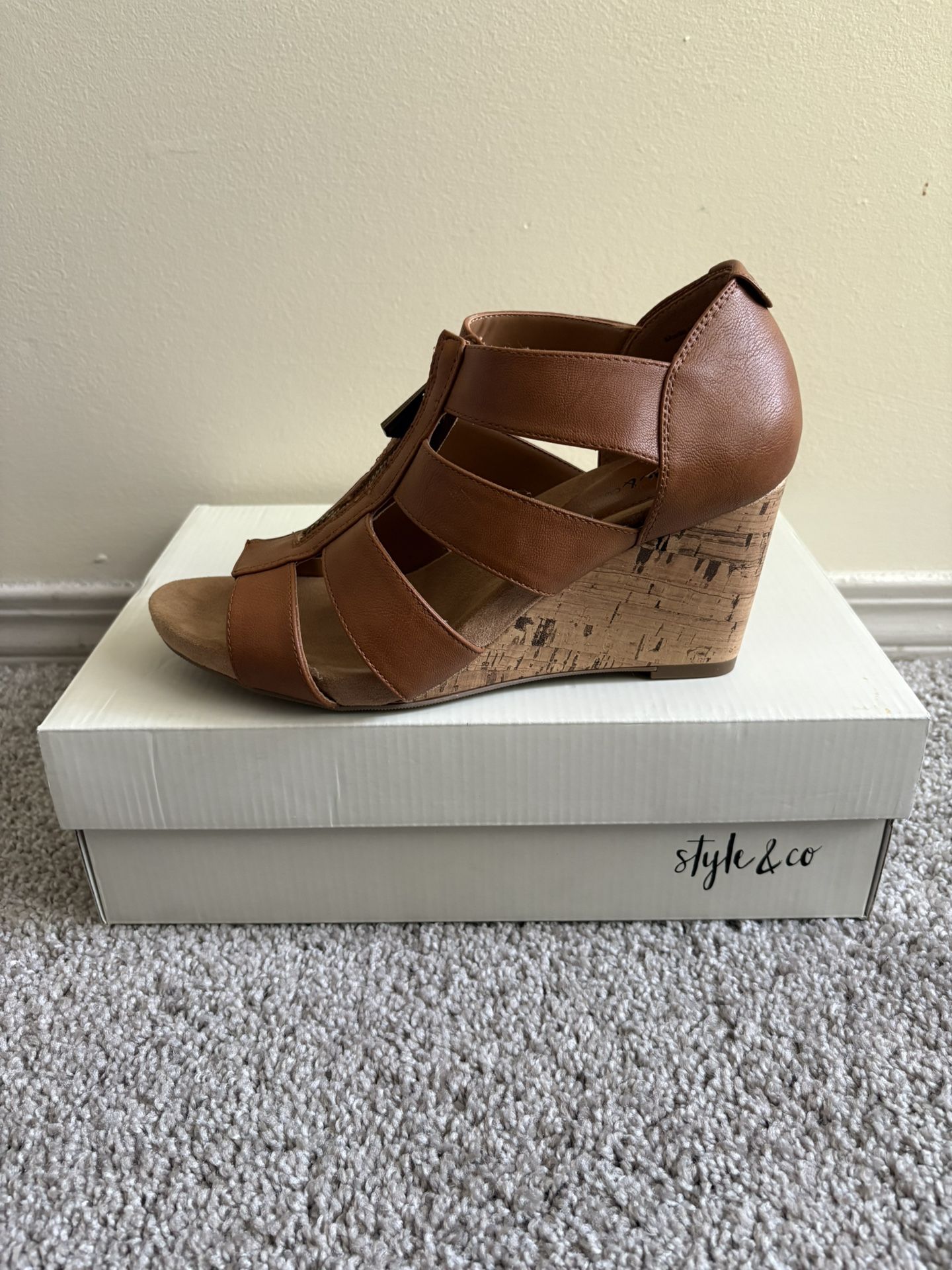 Brown Zipper Wedges. Size 9.5