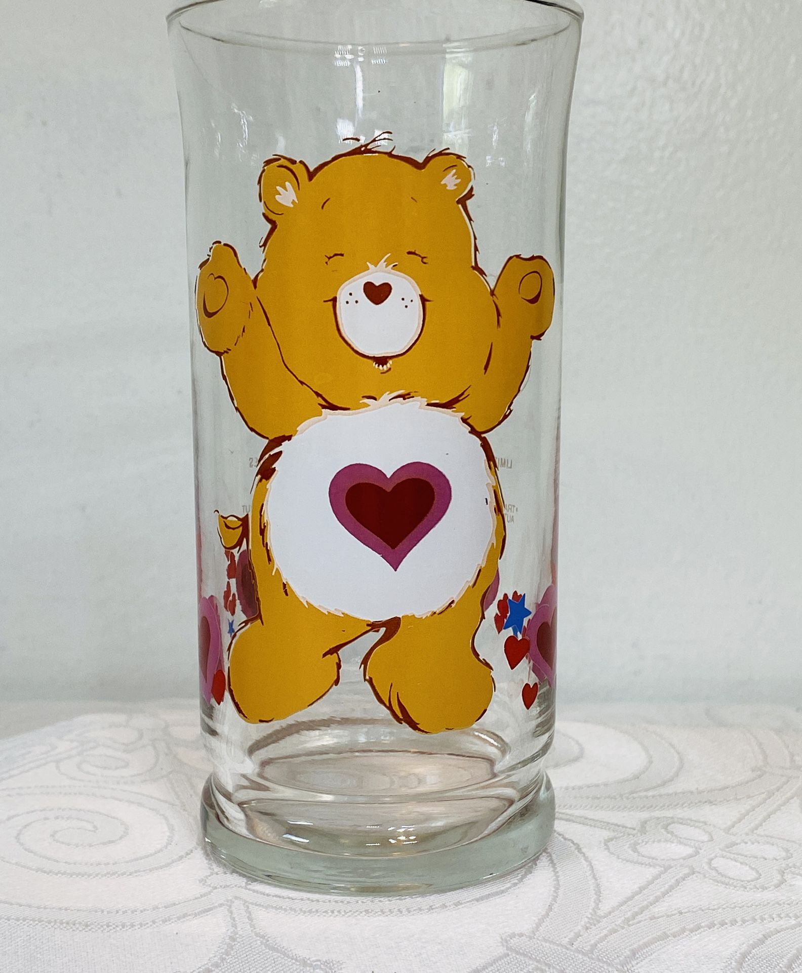 VNTG CARE BEAR "TENDERHEART BEAR" TUMBLER GLASS AM GREETINGS PIZZA HUT 1983 EUC