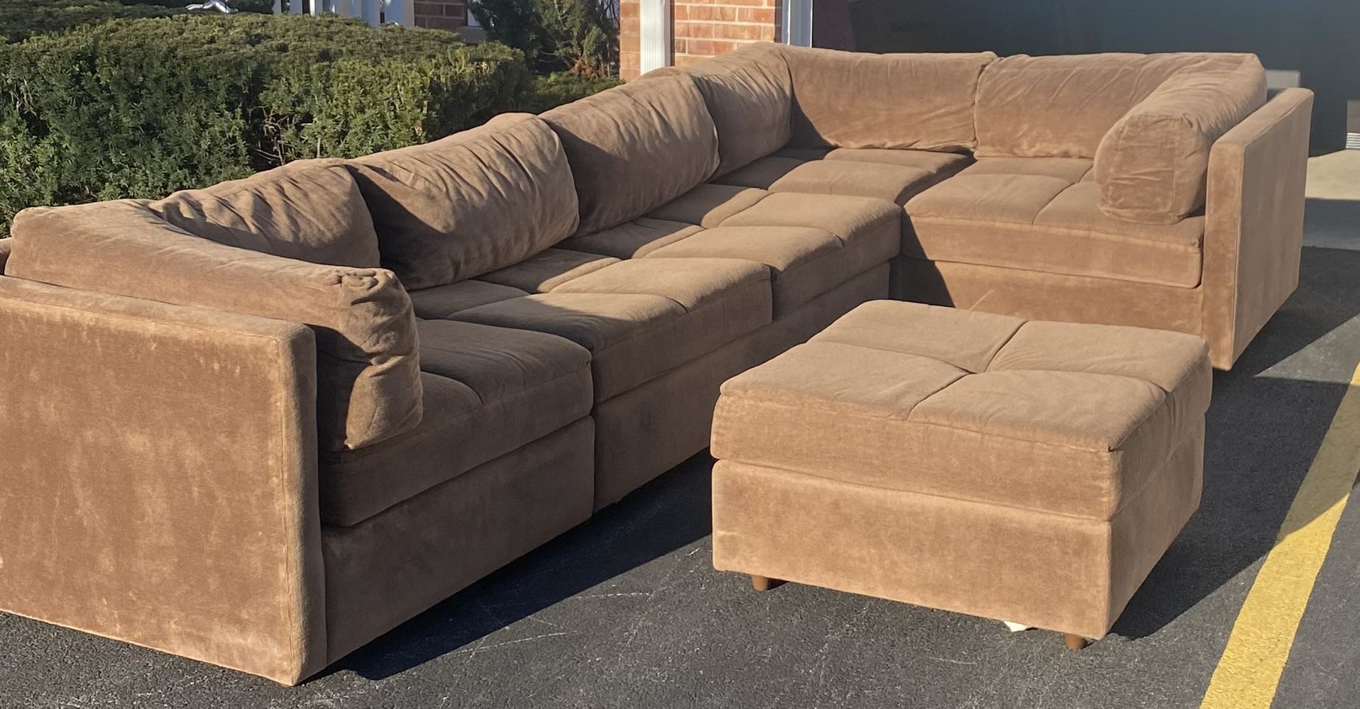 Light Brown Sectional Couch Set With Pull Out Bed And Ottoman 